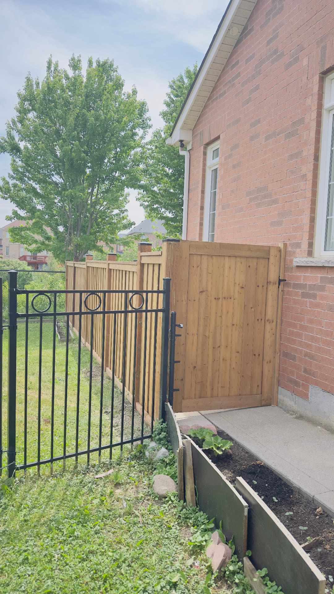 Cedar Gate & Iron Fence Transition — Fences project by Redstone Construction in Brampton, ON