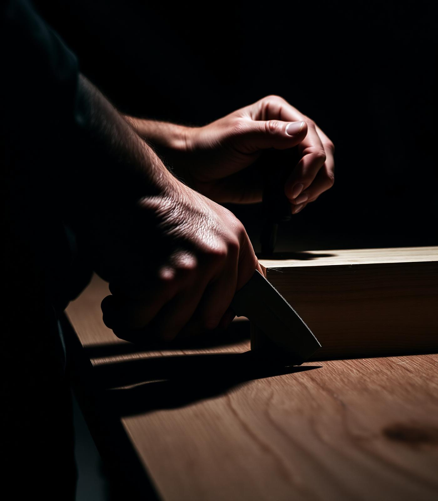 Craftsman working precision carpentry